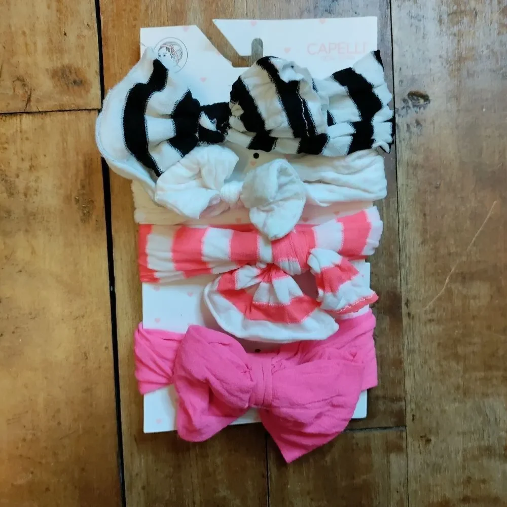 Capelli baby girl headbands nylon hot pink white black stripe bundle 4 headbands